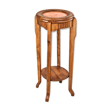 Art Deco wood stand French planter with stone plaque