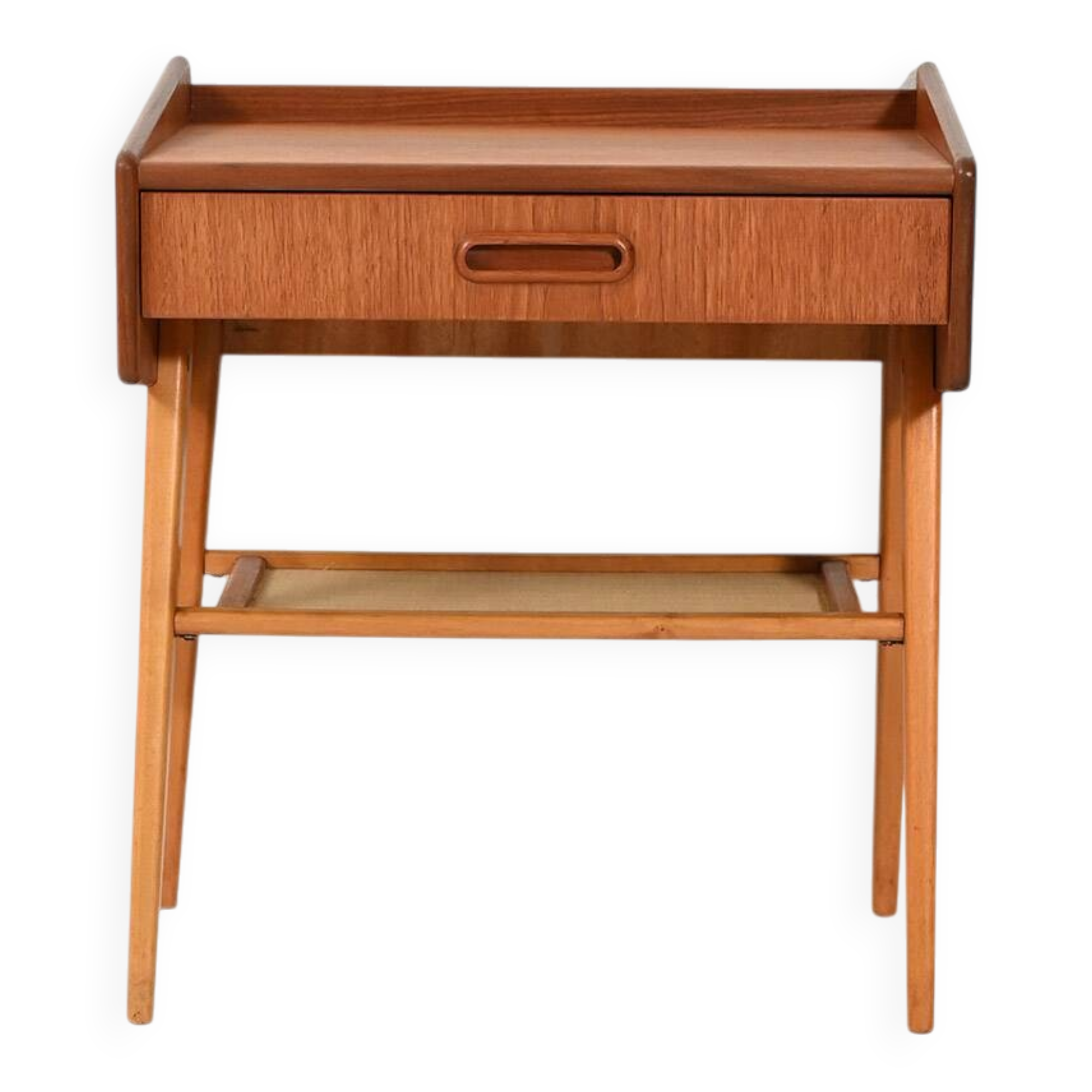 Scandinavian teak bedside table with shelf