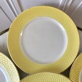 Lot de 6 assiettes plates moulin des loups texturées jaune canari années 50