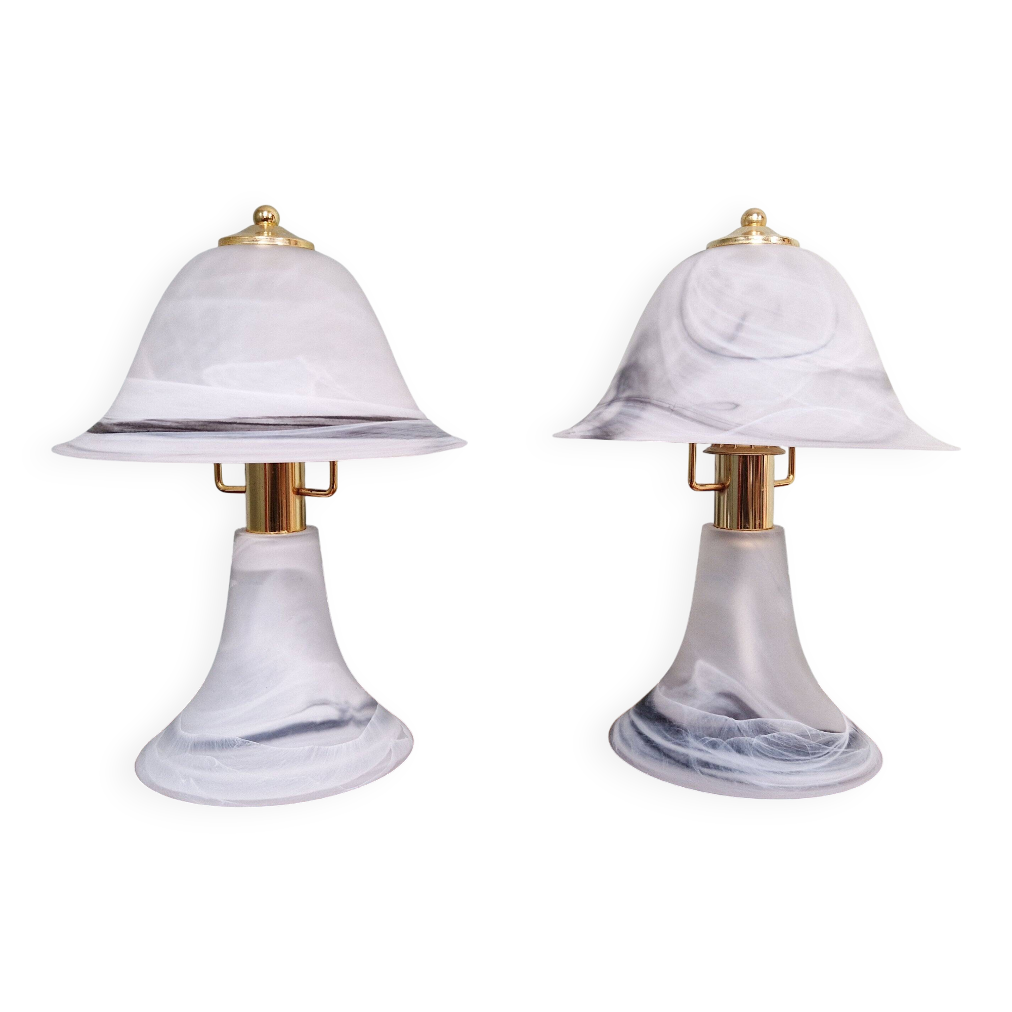 Pair of marbled Murano glass mushroom lamps, 1970s-80s.