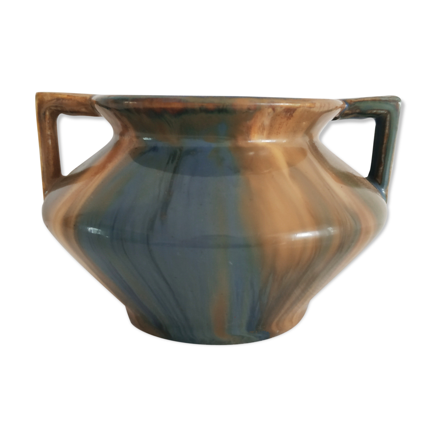 Small vintage vase pansu with two handles