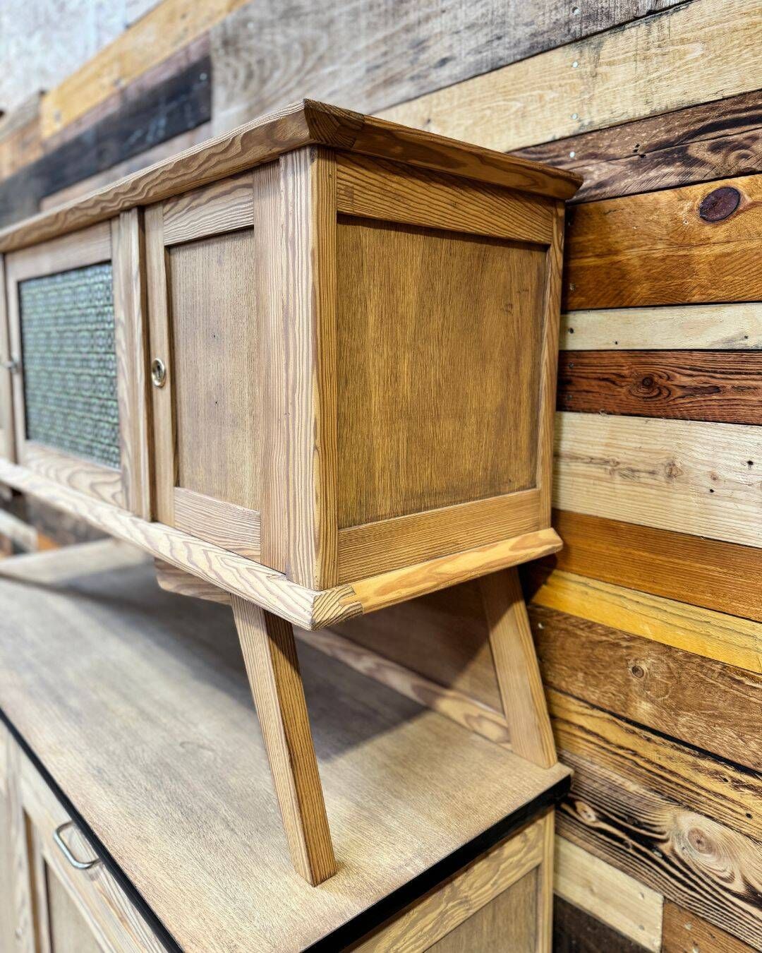Small vintage wooden kitchen buffet from the 1960s.