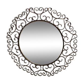 Miroir circulaire en métal design vintage 1950 46cm