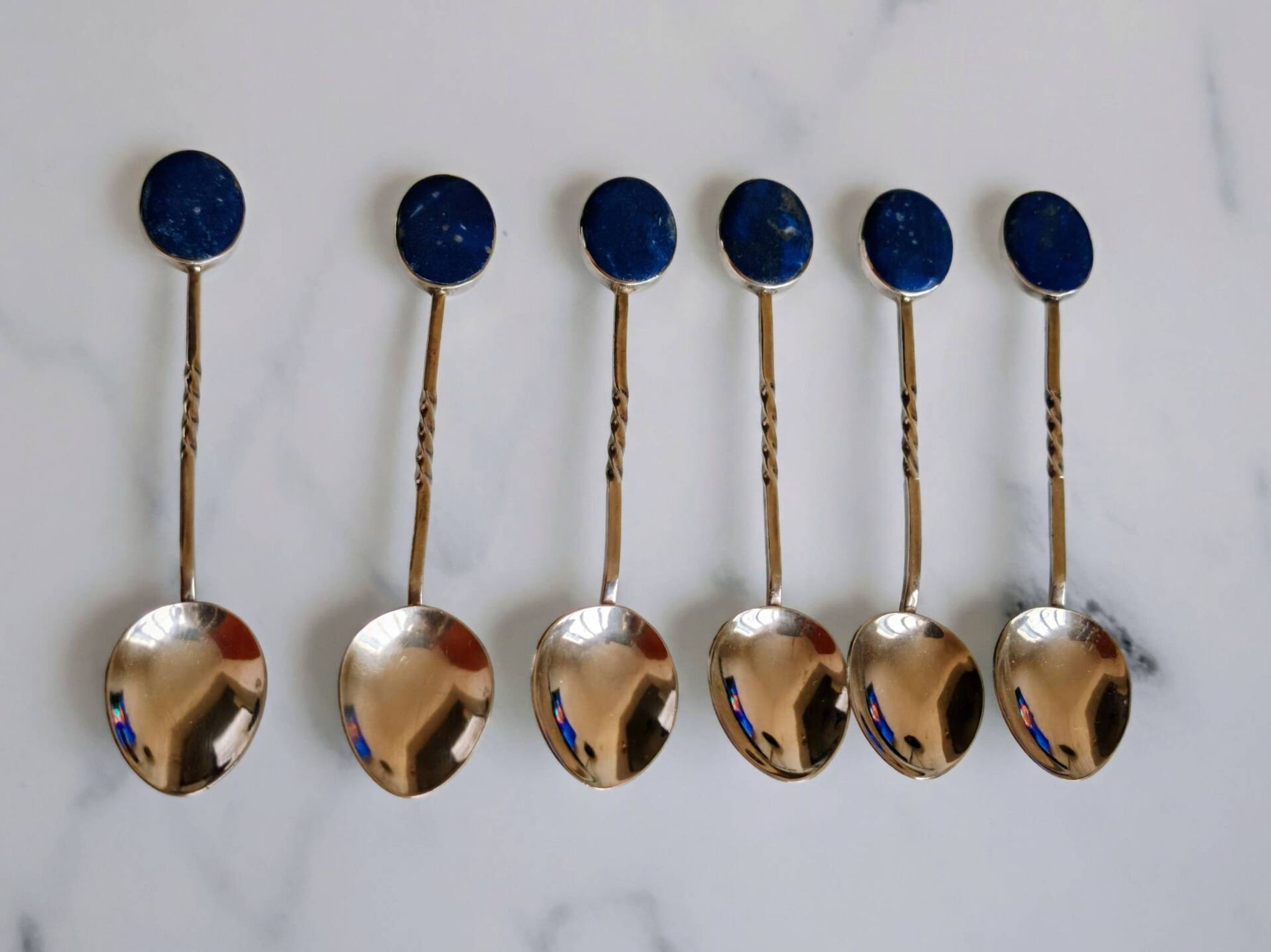 Box of 6 Solid Silver 925 Spoons & Lapis Lazuli - Morita Gil Chil
