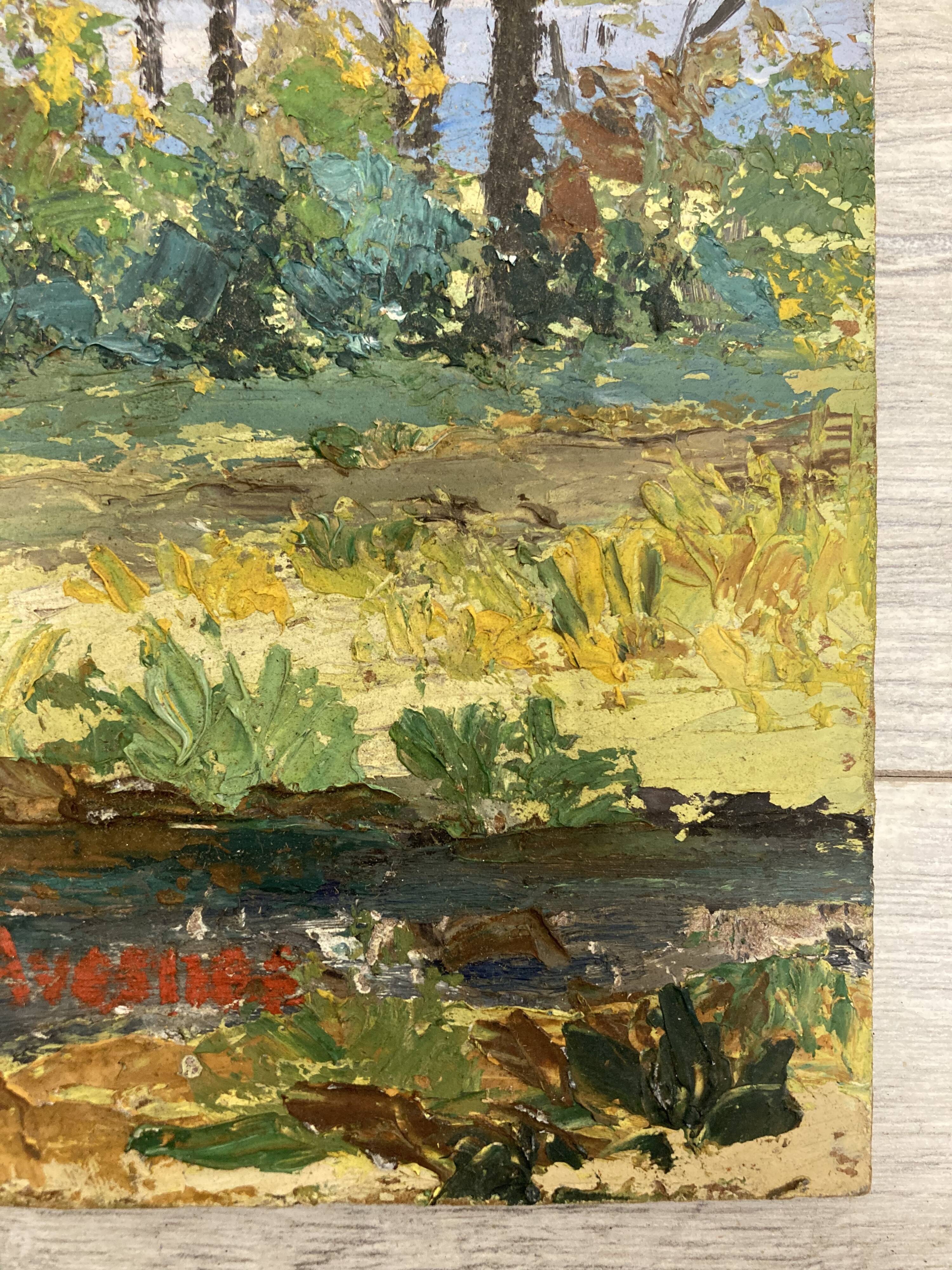 Oil on panel Landscape at the watercourse