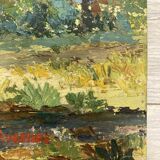 Oil on panel Landscape at the watercourse