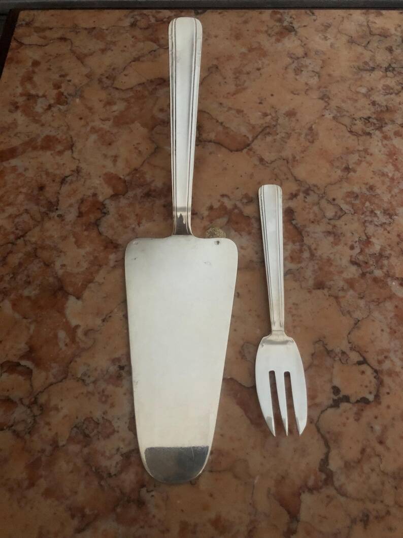 Vintage Art Deco Silver Plated Dessert Fork Set: J. Aussavy, France, 1950s