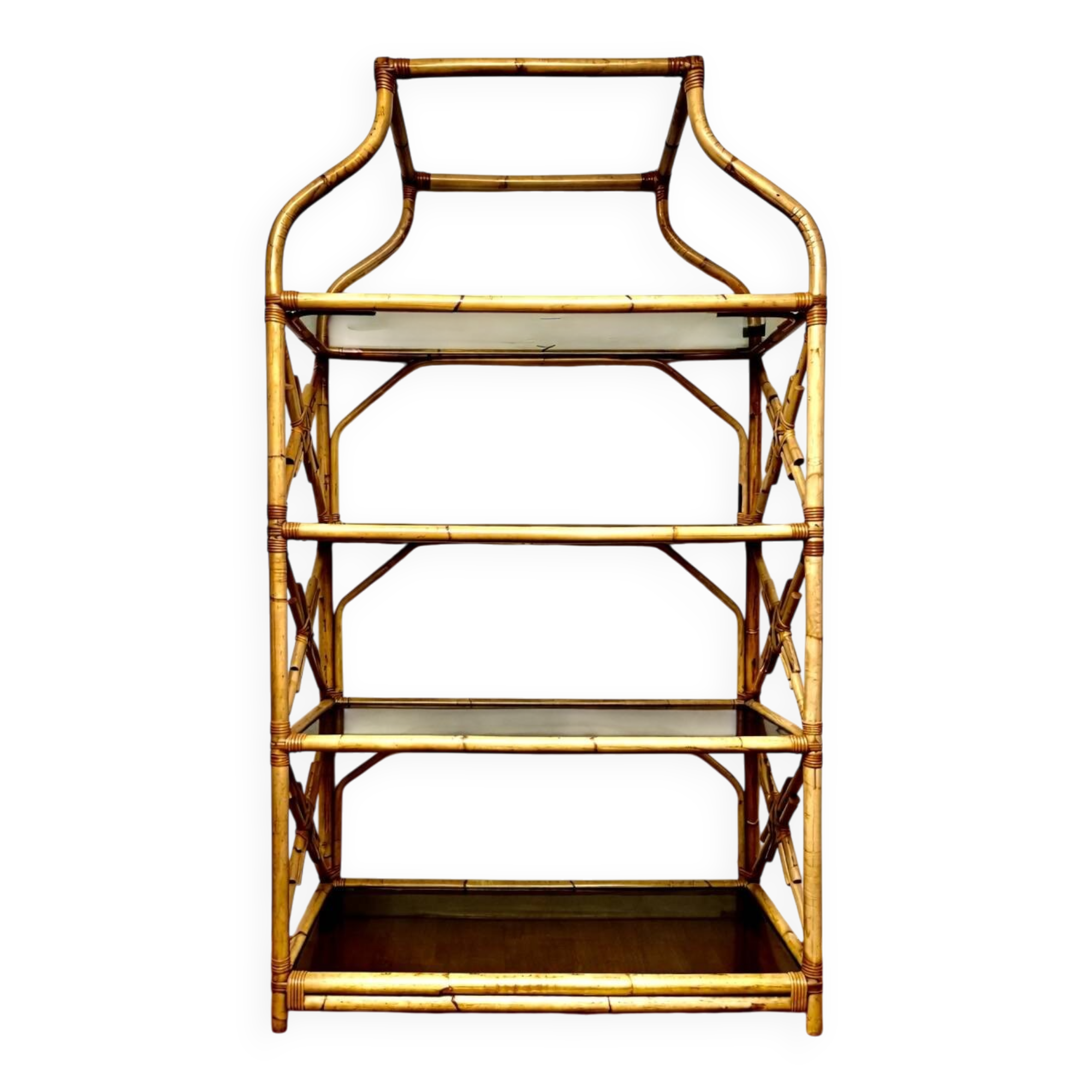 Rattan and glass shelf