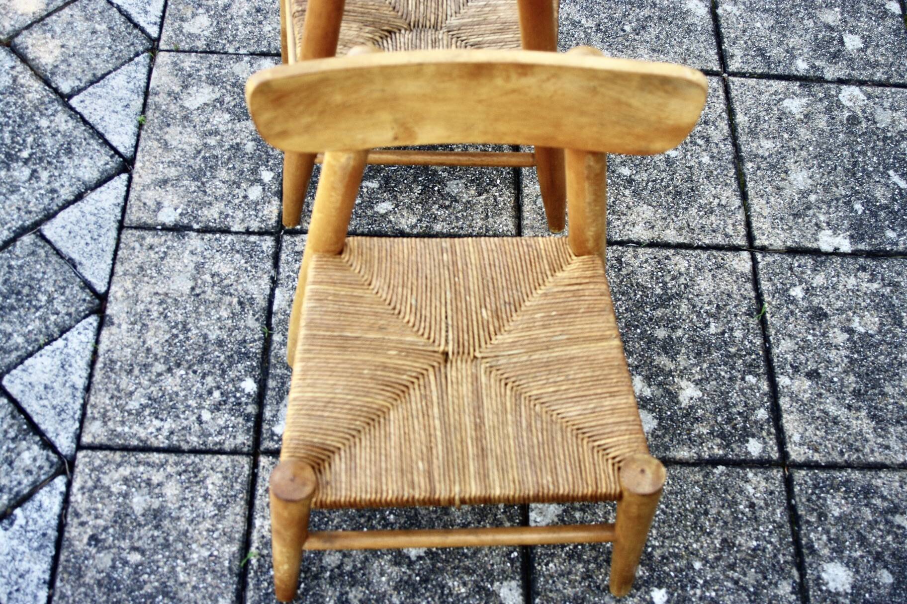pair of vintage straw children's chairs 1950