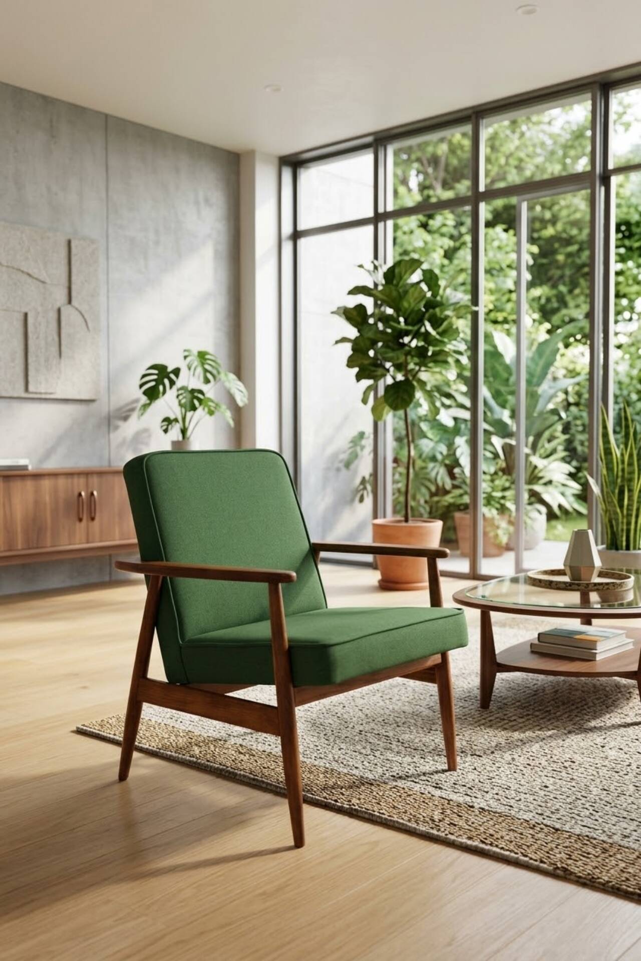 Mid Century Lounge Chair Vintage Moss Wool, Poland 1960