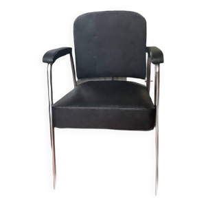 Fauteuil de Coiffure - cuir noir chrome