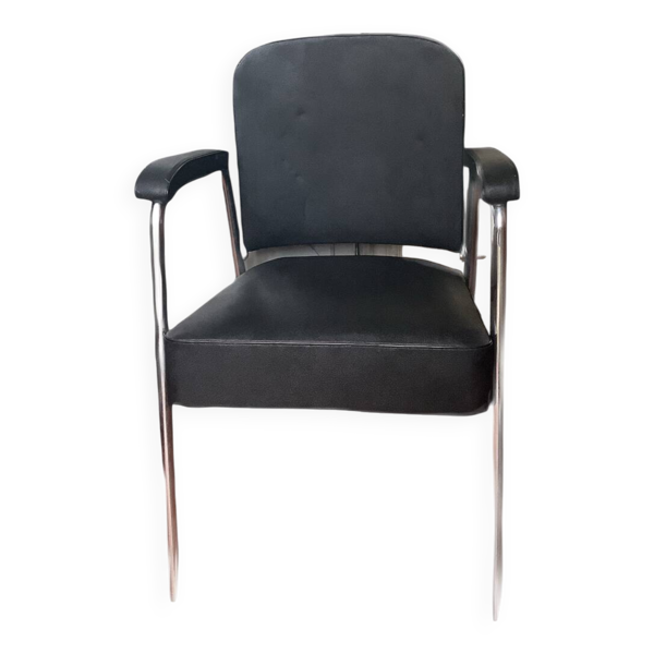 Fauteuil de Coiffure Afoc Vintage Années 60/70 - Chrome et Simili Cuir Noir