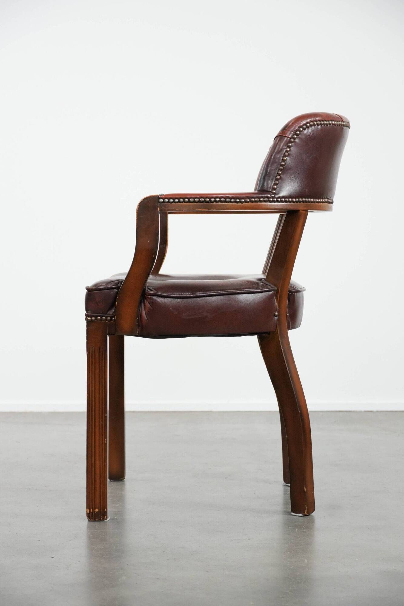 Brown cowhide leather Chesterfield desk/dining/side chair in English style