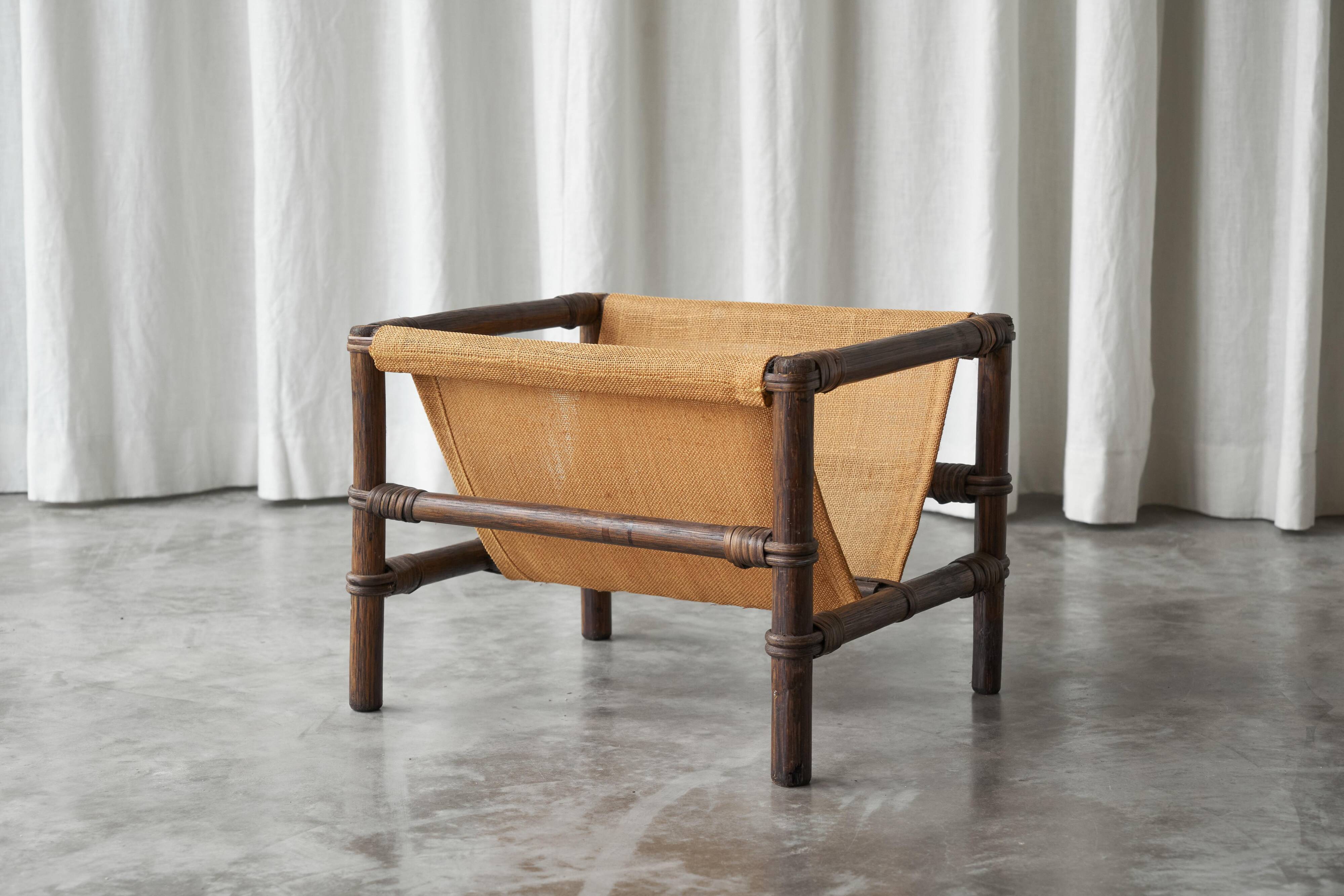 1970s canvas and bamboo magazine rack