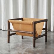 1970s canvas and bamboo magazine rack