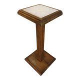 Vintage carved solid wood pedestal table with marble top