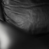 Mid-century danish modern minimalist black leather swivel armchair by georg thams, 1960s