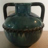 Glazed stoneware vase with 2 handles