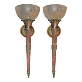 Paire d’appliques a l'antique en bronze patiné et verre dépoli – début XXe