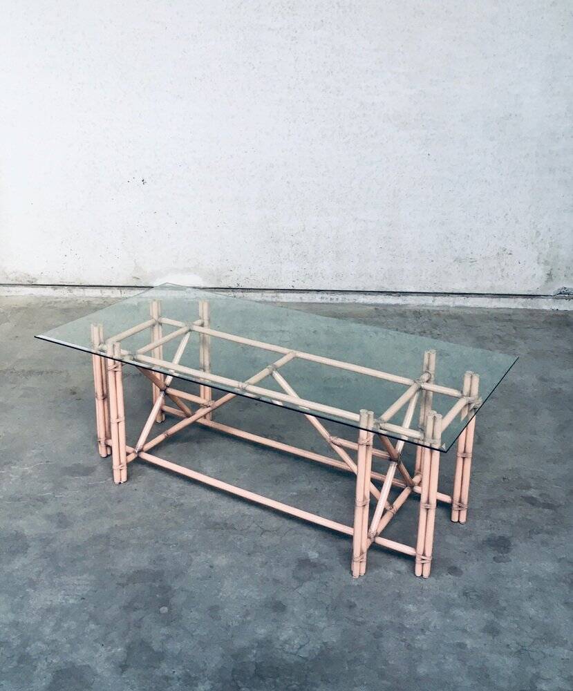 Organic Monumental Faux Bamboo Glass Top Dining Table in the style of McGuire, 1980s