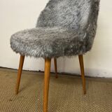 Fauteuil et tabouret moumoute vintage