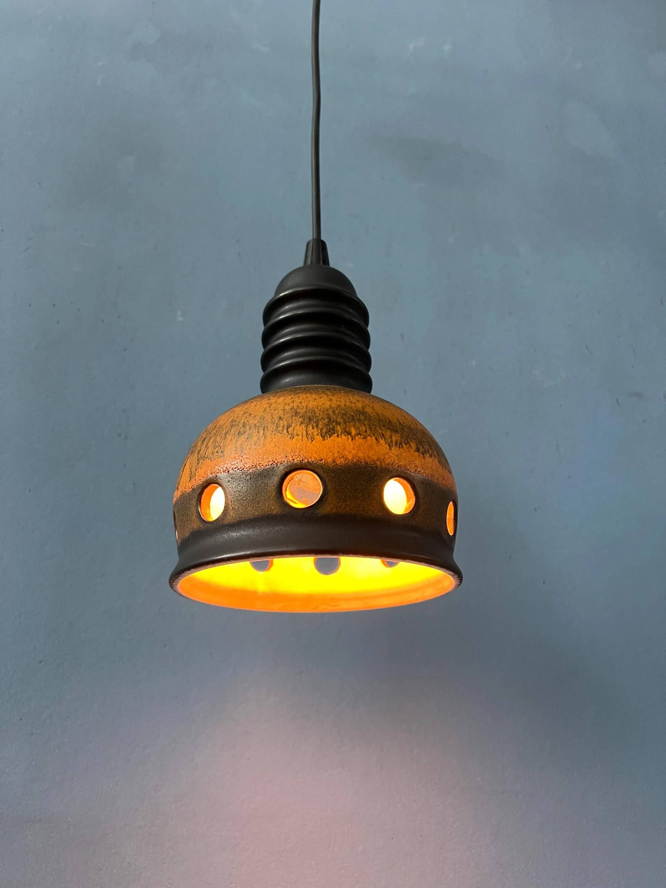 Brown ceramic pendant light Mid-Century, West Germany