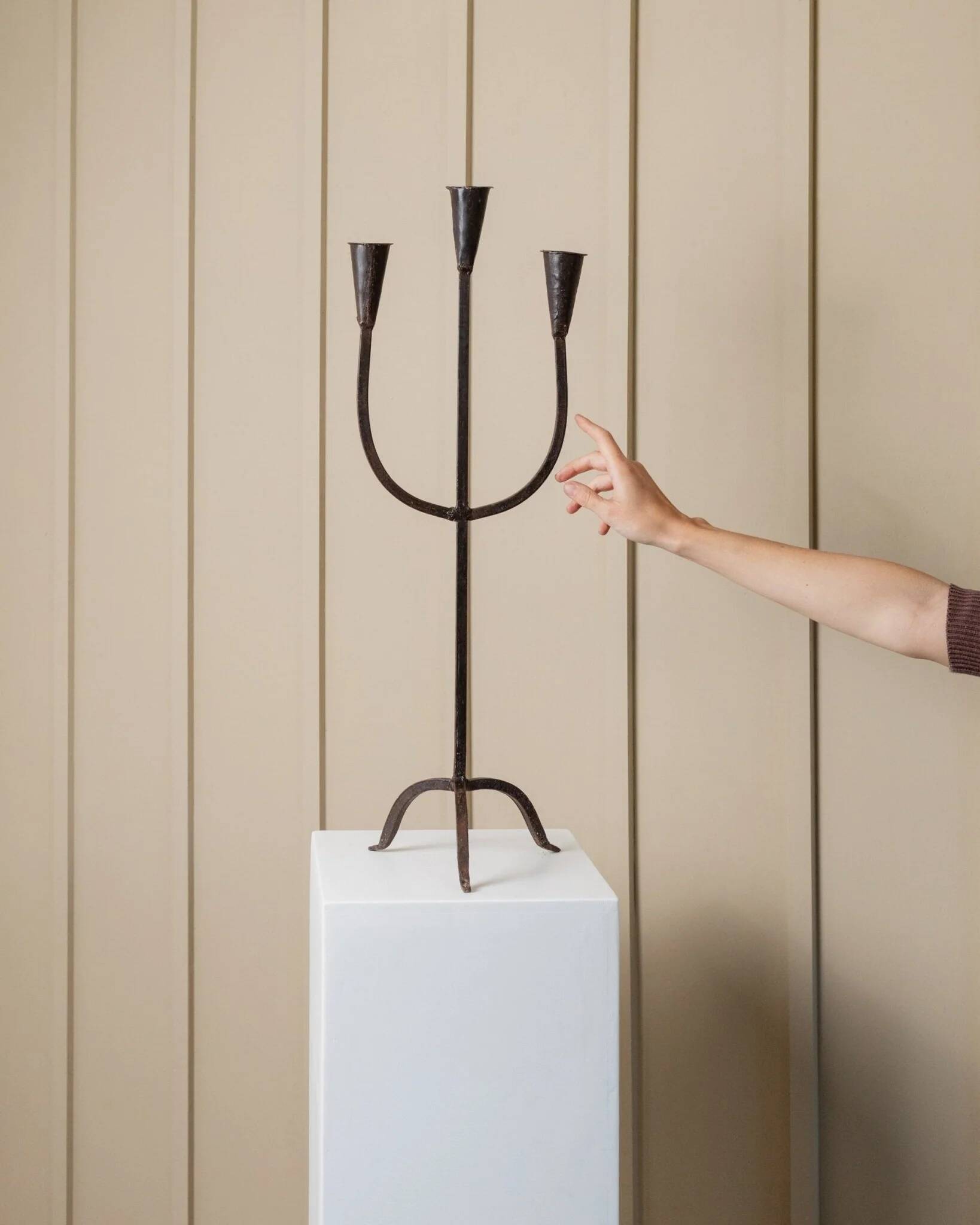 XXL Black Iron Brutalist Candlestick for 3 Candles - Handmade, Italy, 1960s