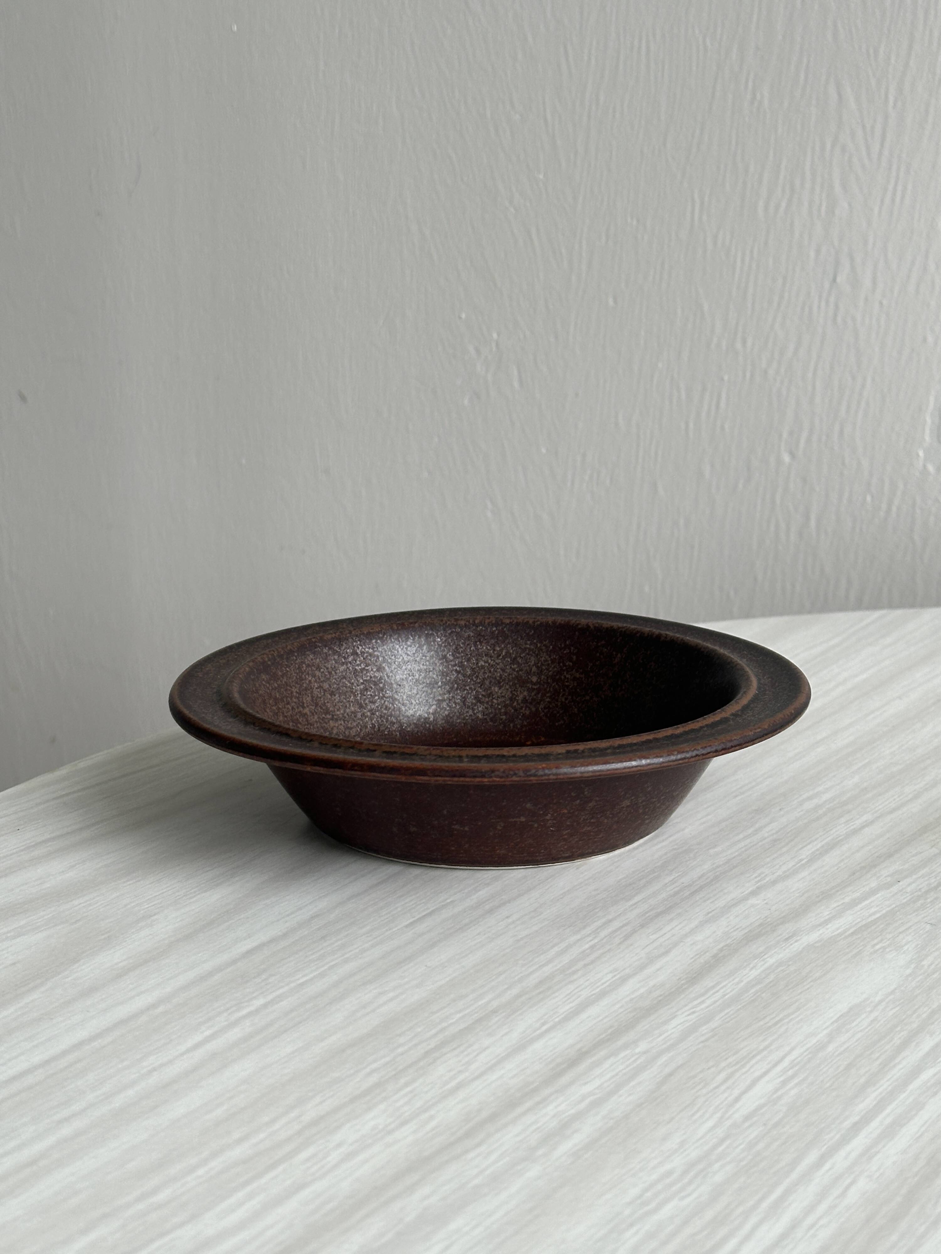 Set of 6 dark brown glazed stoneware bowls