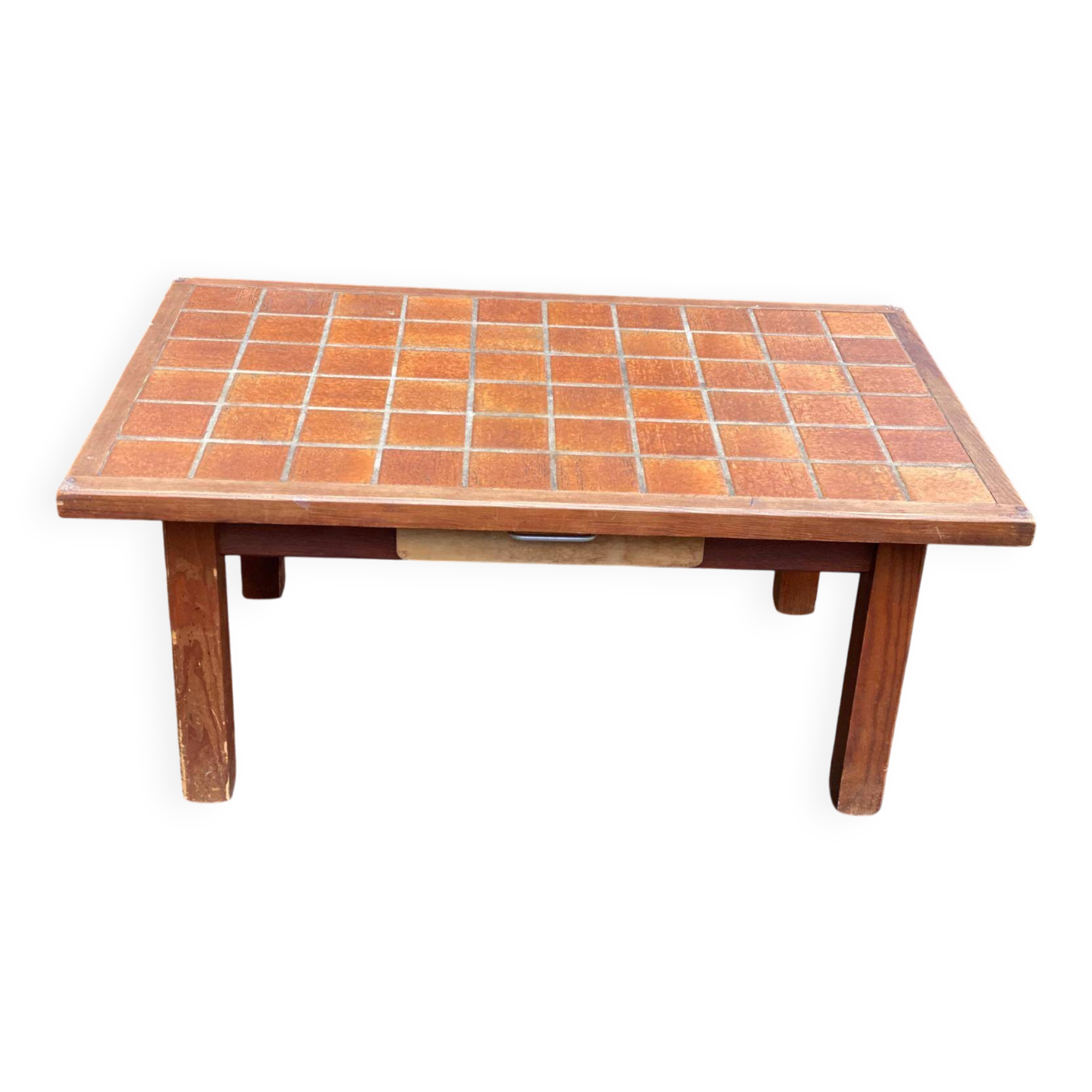 Table basse vintage en chêne et céramique