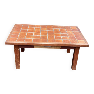 Vintage coffee table in oak and ceramic
