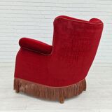 Fauteuil vintage danois en velours rouge cerise, 1960