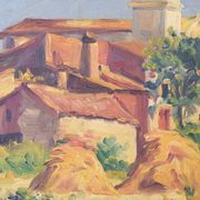 Landscape with village in golden light 'Sant Andreu de Salou'
