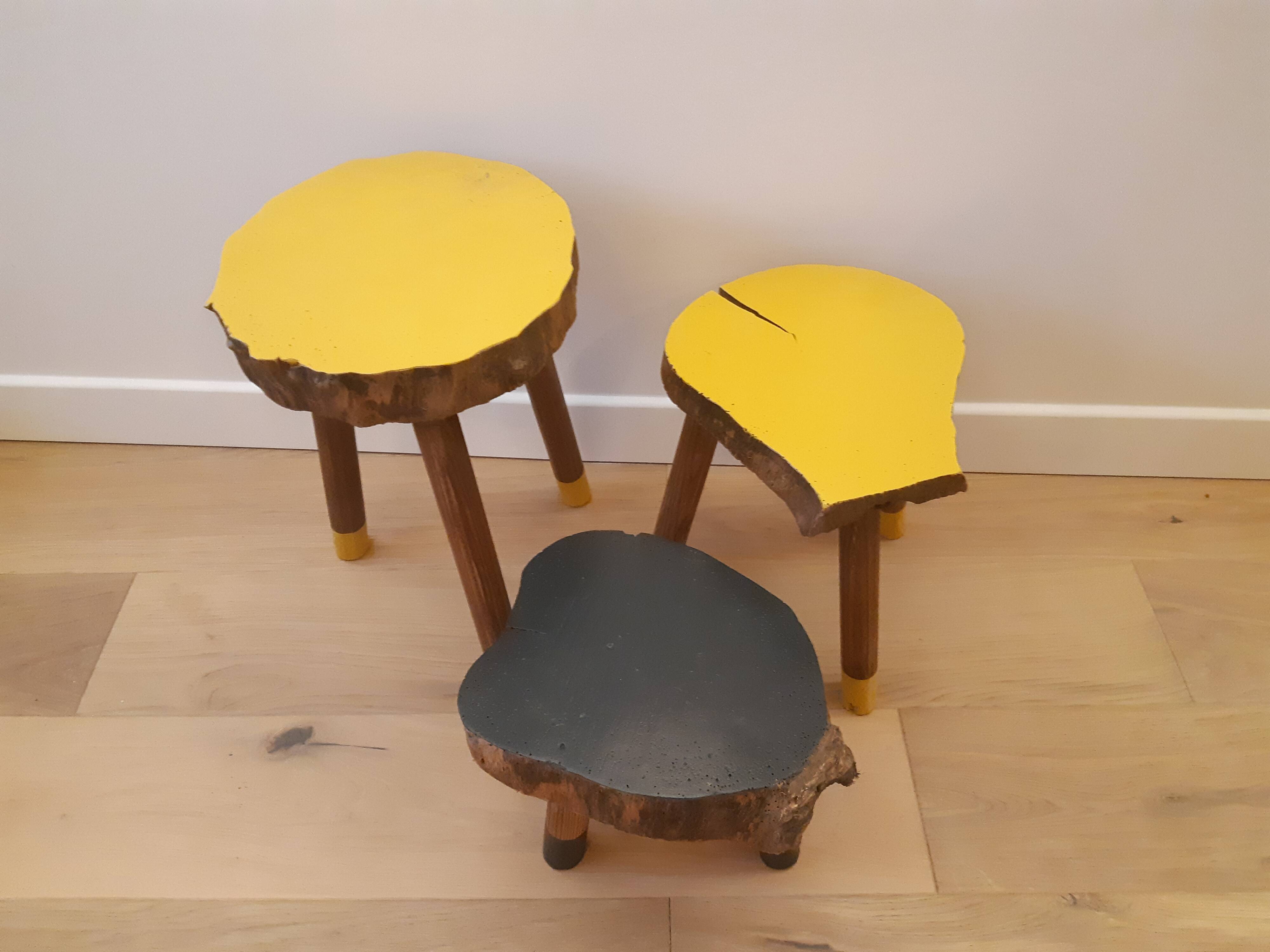 Trio of tripod tabourets