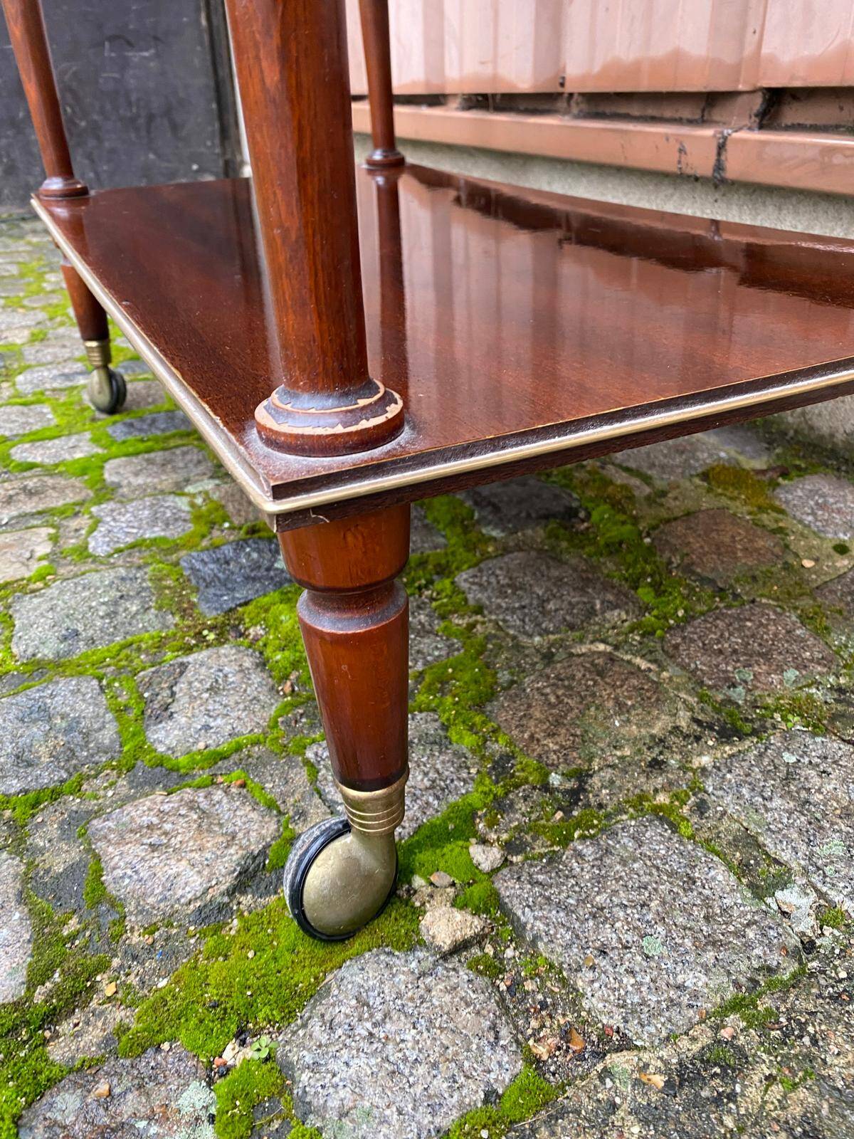 2-level serving trolley in lacquered mahogany and brass 1960