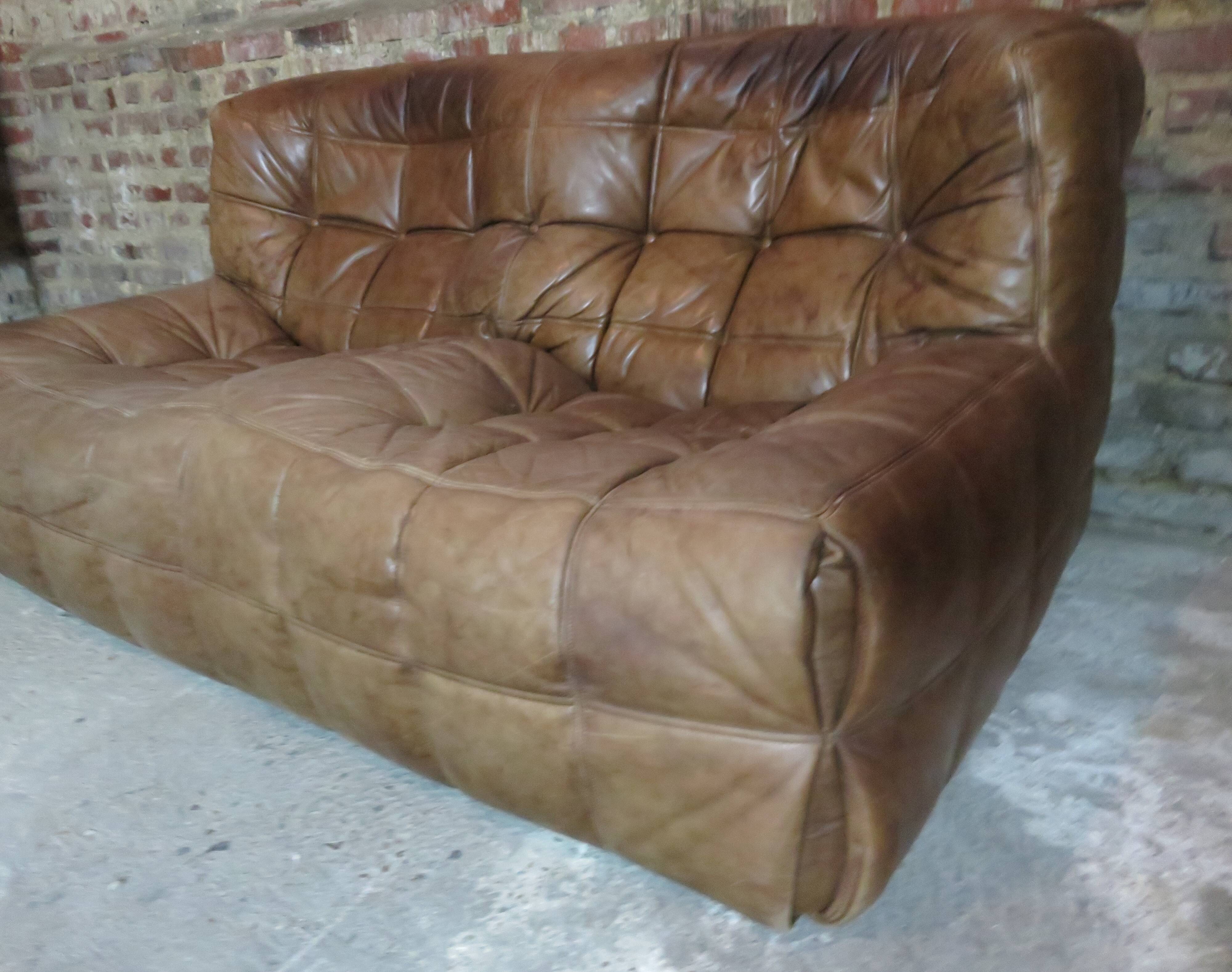 Vintage leather sofa Kashima Ligne Roset by Michel Ducaroy
