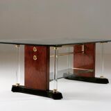 Table basse laiton et verre, 1970s