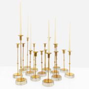 Set of 15 Scandinavian candle holders in brass and glass, Gunnar Ander, Ystad Met