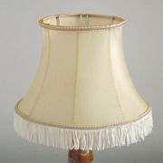Vintage French Round Brass and Onyx Table Lamp With Cream Fringed Shade