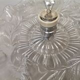 Portuguese farmhouse mid century clear floral glass dish pendant lamp 1960s