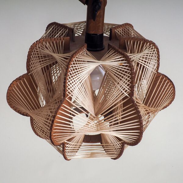 Lampe de sol danoise vintage avec abat-jour tissé