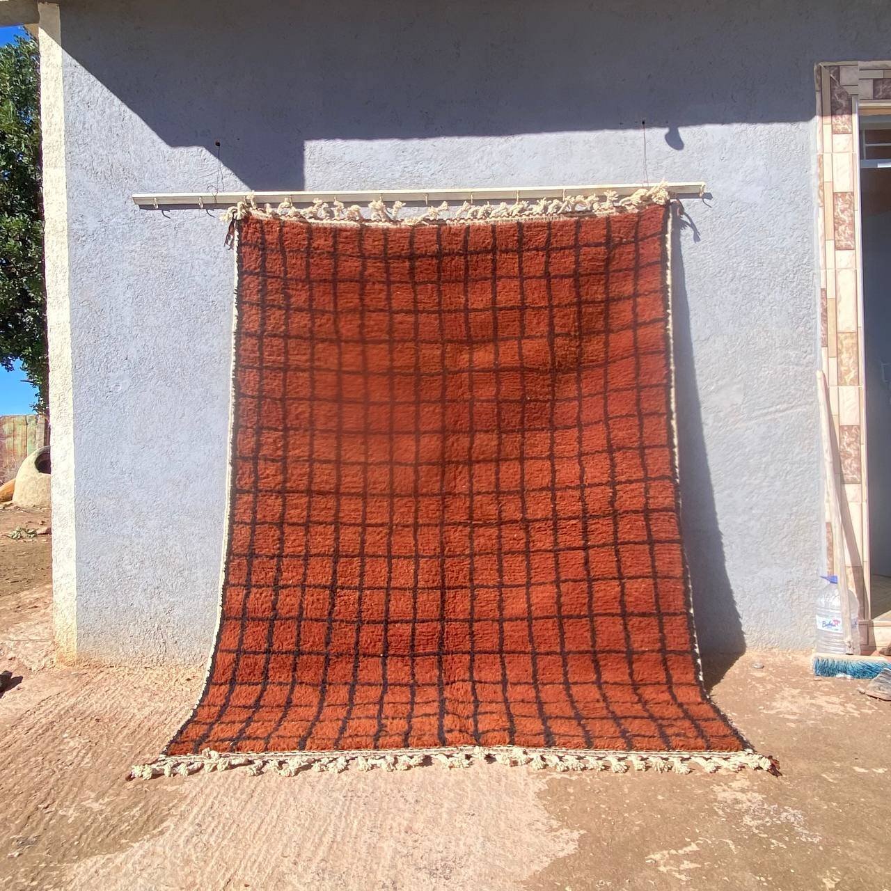 Handmade Moroccan Wool Rug – Authentic Berber Carpet with Geometric Grid Design