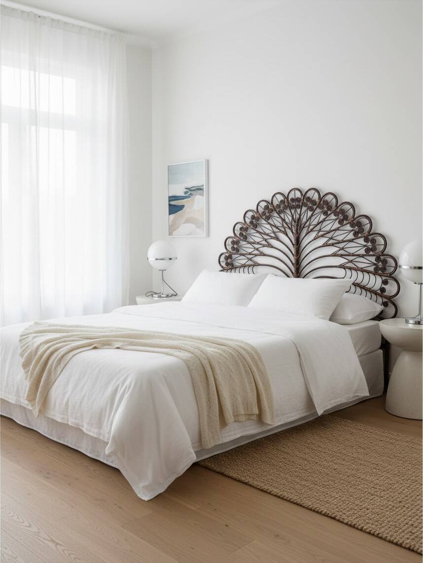 Large "Peacock" rattan headboard – Peacock model – France, 1970s
