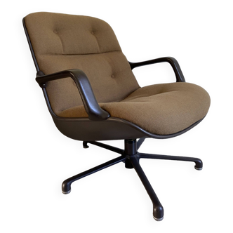 Vintage Charles Pollock living room armchair - comforto edition - brown wool seat - swivel