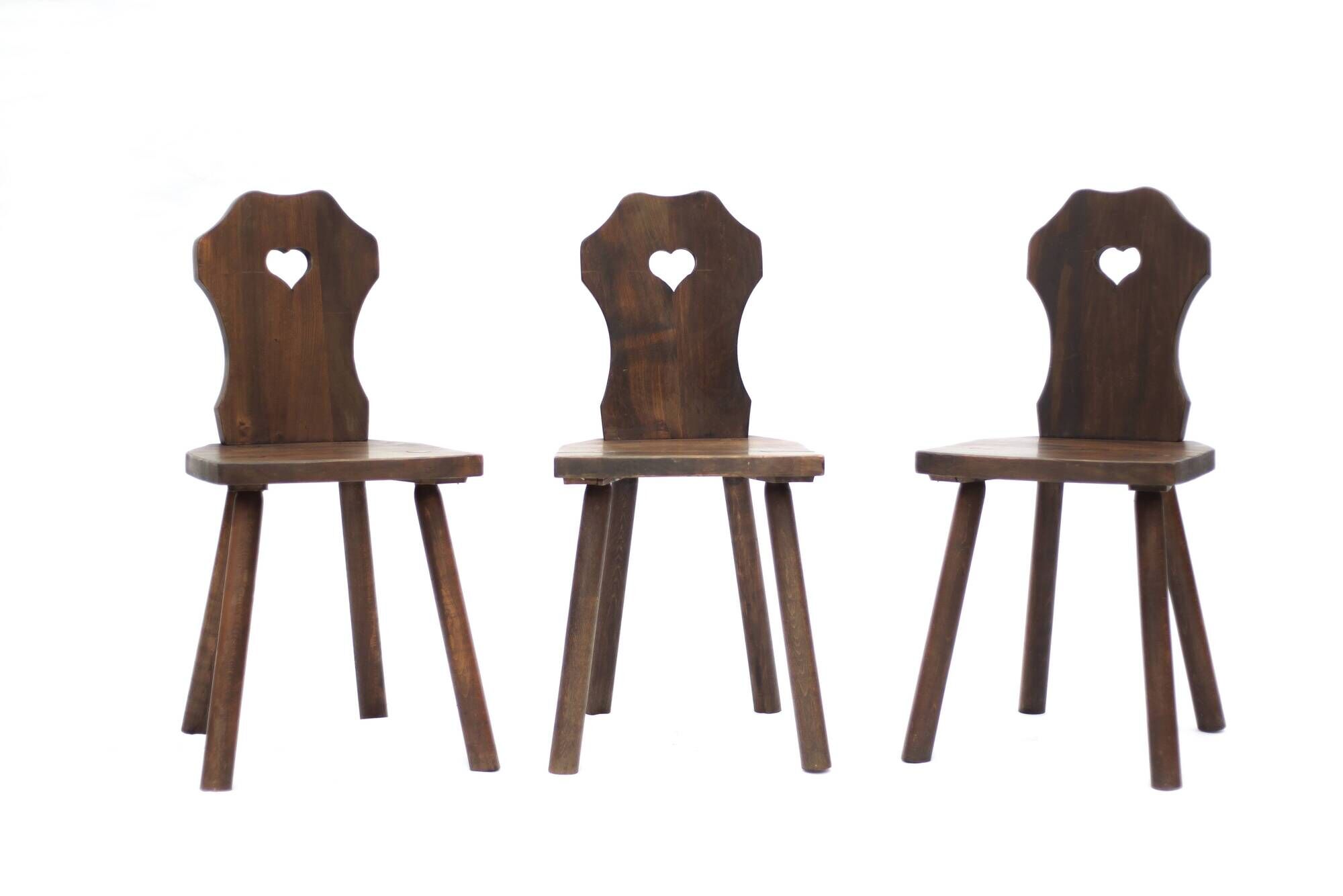 Set of 3 vintage brutalist mountain chairs, wooden chair, chalet