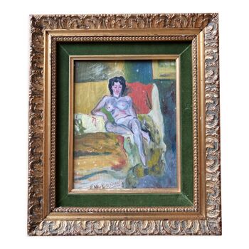 Vintage painting Woman languishing on a sofa
