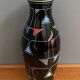 Black Glass vase with enamel decoration by VEB Wasungen 1970s