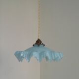 French Vintage 1930s Pale Blue Frilled Clichy Glass Lampshade Ceiling Light