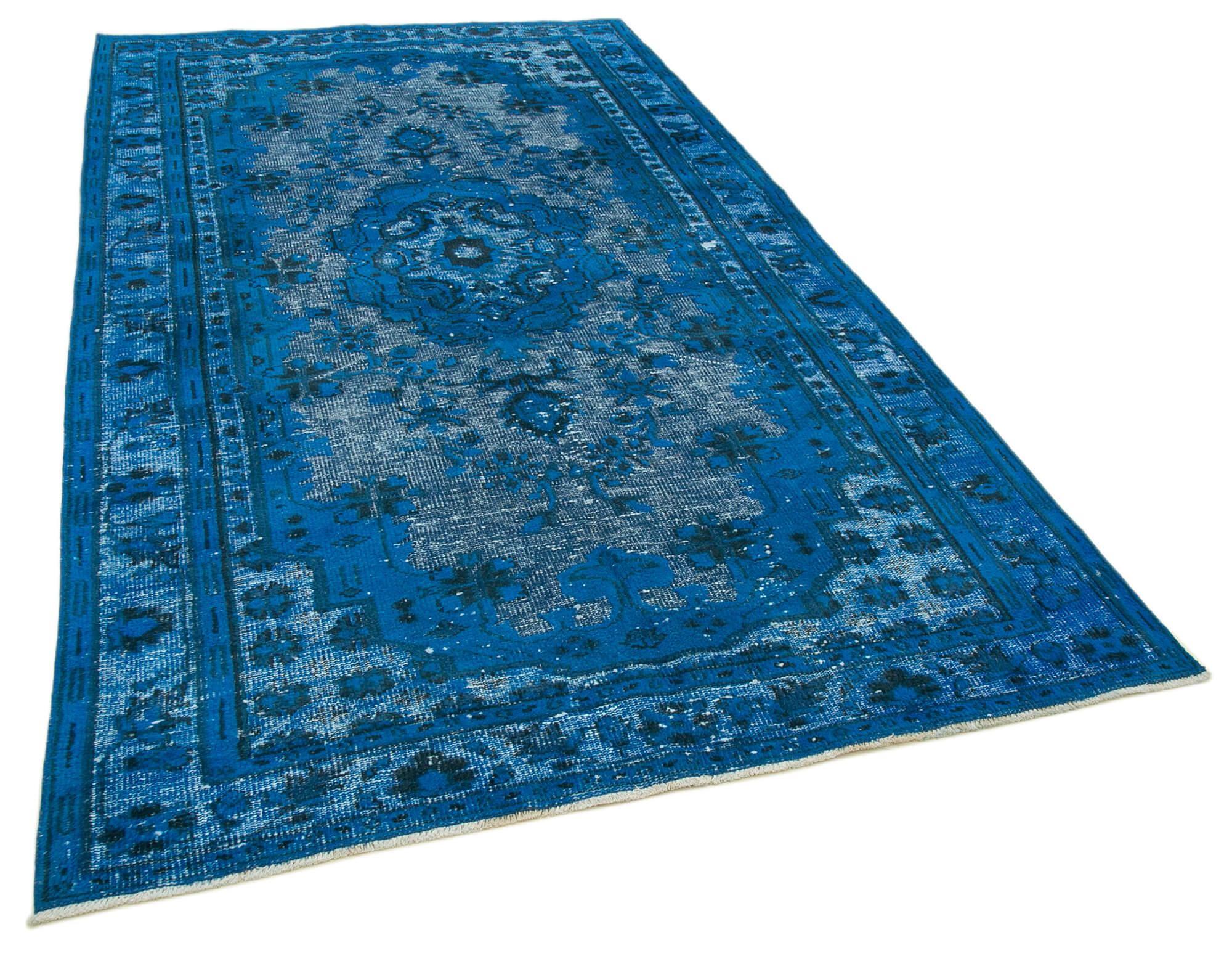 Handmade carved anatolian 1970s 172 cm x 289 cm blue rug