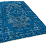 Handmade carved anatolian 1970s 172 cm x 289 cm blue rug