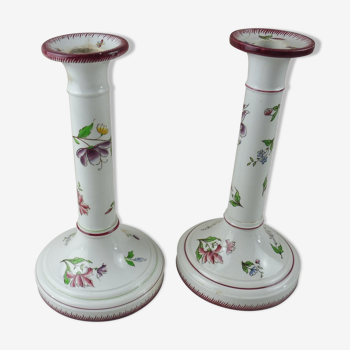 Pairs of old candlesticks decoration flowers Strasbourg, Sarreguemines U -C